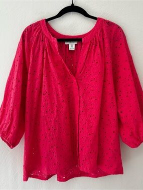 Calypso St. Barth Eyelet Button-Front Blouse Size 1X Beachy Quiet Luxury Dainty